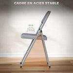 Lot de 4 chaises pliantes et portables intérieur avec assises et dossiers rembourrés en velours, cadre en acier, gris clair
