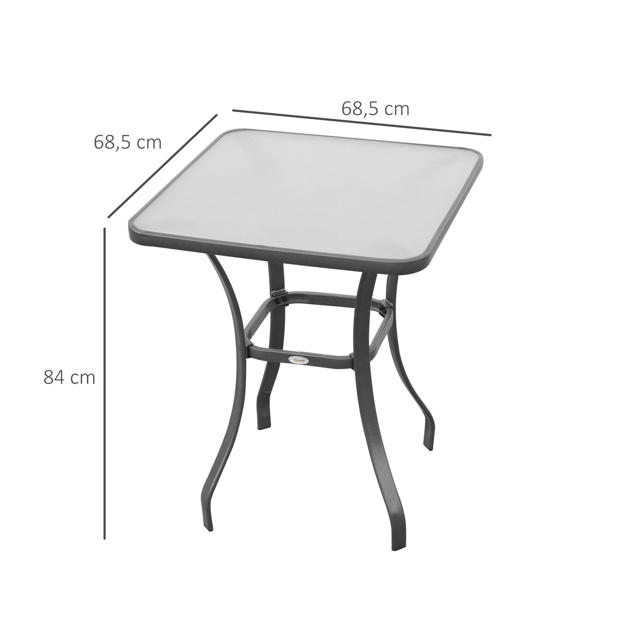 Table carrée Bistro de Jardin dim. 68L x 68l x 84H cm métal époxy Gris Plateau Verre trempé granité
