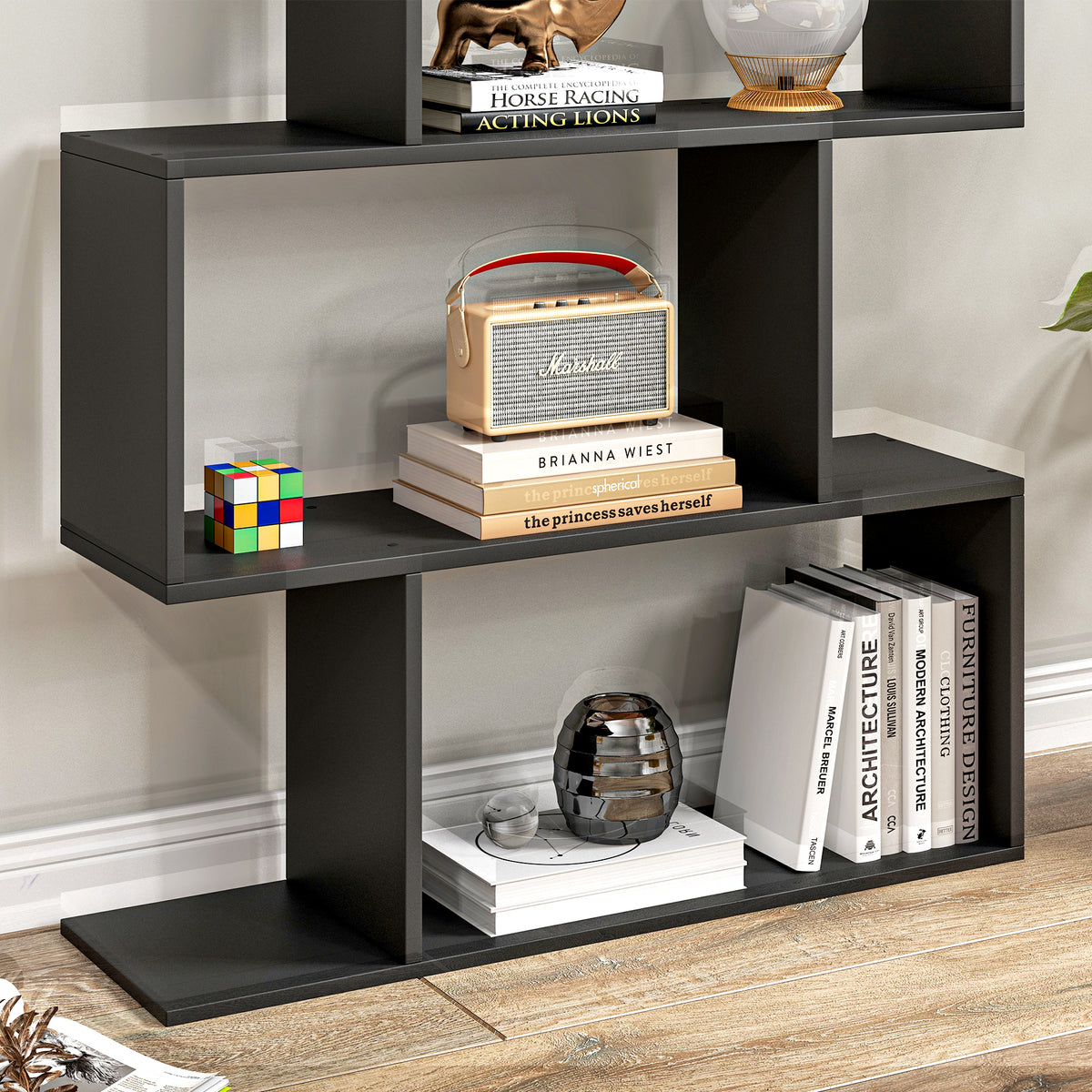 Bibliothèque étagère Zig zag Design Contemporain 80L x 23l x 192H cm 6 Niveaux Noir
