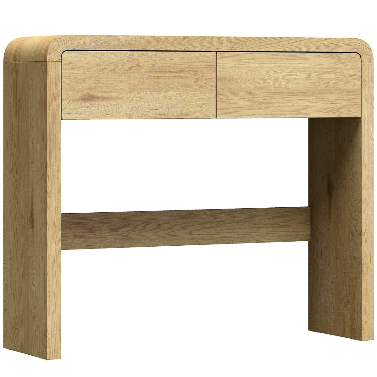 Table Console avec 2 Tiroirs, Console Meuble, 100 x 30 x 85 cm, Coins Arrondis et Plateau Épais, Bois Naturel