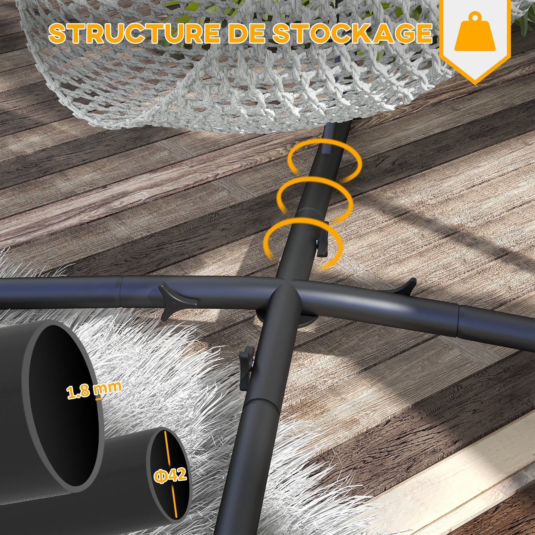 Support pour Fauteuil Suspendu - Pied Fauteuil Suspendu, hauteur 215 cm - Charge Max. recommandée 130 Kg, métal noir