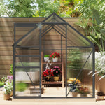 Serre de jardin en polycarbonate 4,8 m²avec fondation, lucarne réglable, porte coulissante 1,9x2,53x1,99m transparent