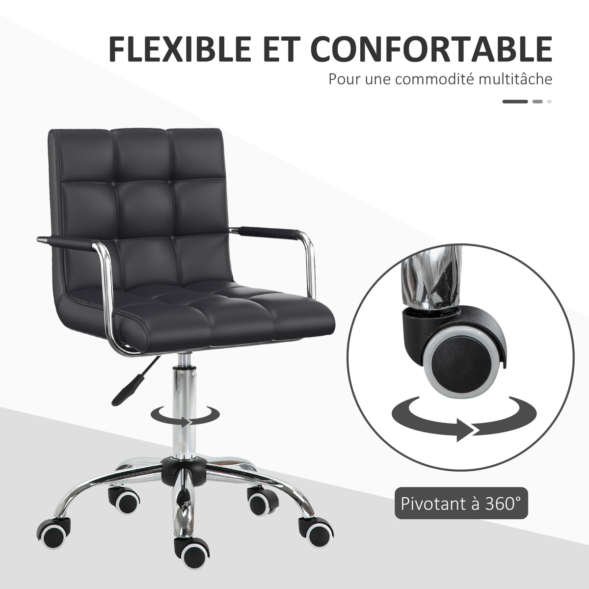 Chaise de bureau fauteuil manager pivotant hauteur réglable revêtement synthétique capitonné noir