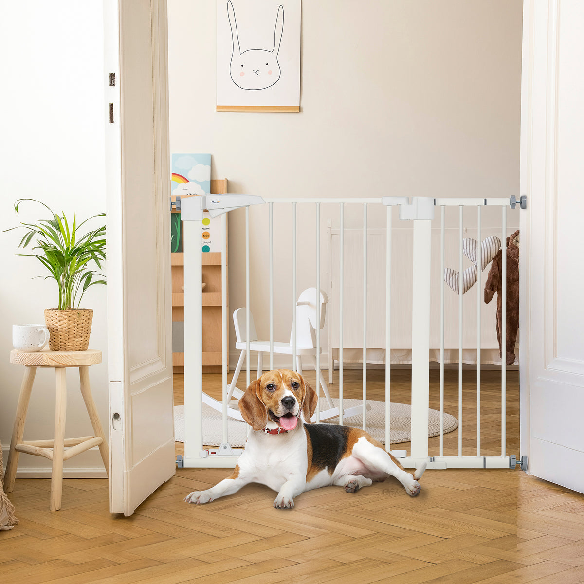 Cancelletto di sicurezza per cani animali senza fori con chiusura automatica larghezza 76-103 cm bianco