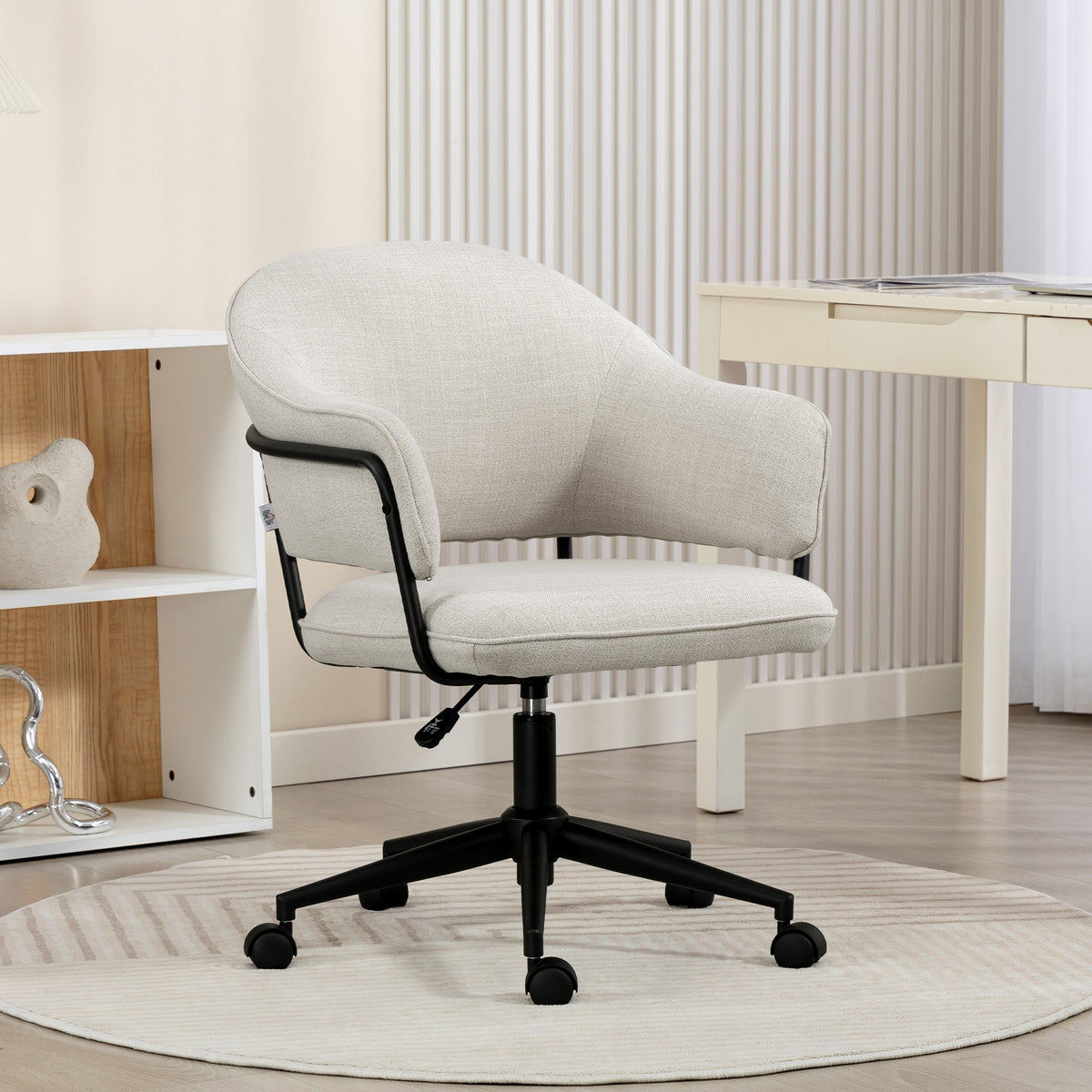 Chaise bureau ergonomique, fauteuil de bureau avec hauteur réglable, pivotant 360°, 63 x 65 x 83-92 cm, crème