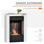 Cheminée bioéthanol brûleur 0,9 L avec plateau de rangement en verre trempé 60 x 20 x 79 cm Acier Noir et Blanc