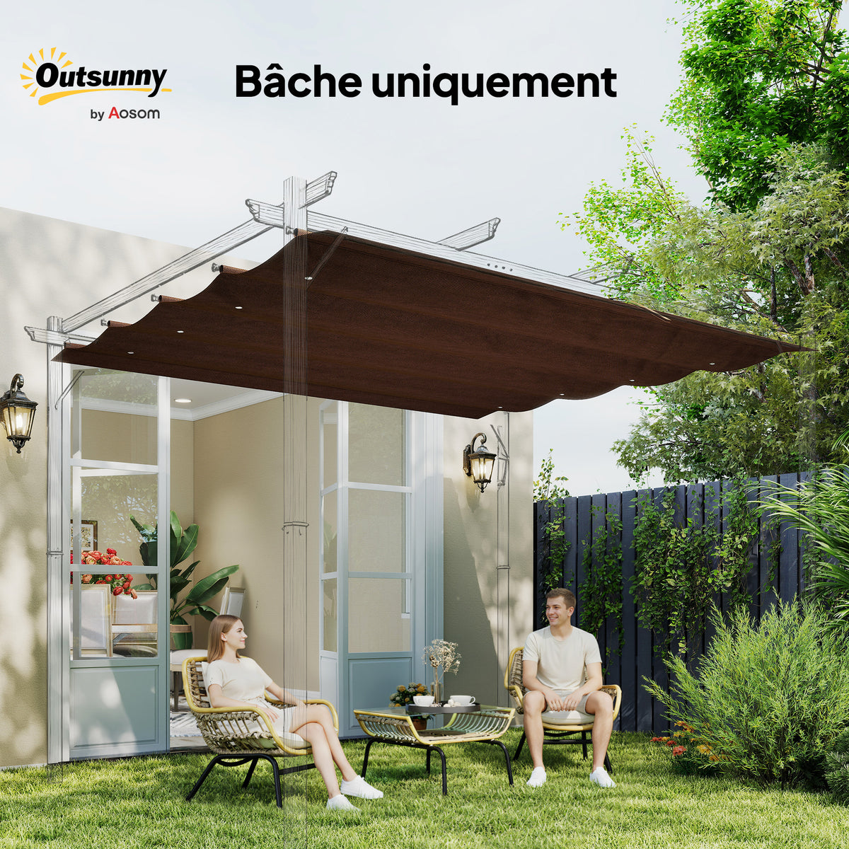 Replacement roof canopy for pergola, sun protection UV-resistant replacement fabric for 3 x 2 m pergola, coffee