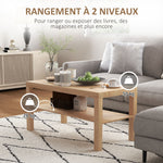 Tavolino da salotto, tavolino d'appoggio rettangolare a 2 livelli con ripiano portaoggetti, 90x45x44,5 cm, legno naturale