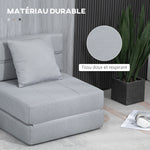 Chauffeuse canapé-lit convertible fauteuil 1 place avec 1 coussin déhoussable, tissu gris clair