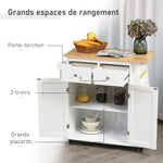 Desserte de cuisine ilôt cuisine avec plan de travail étagère range-bouteilles porte-torchons 2 tiroirs placard