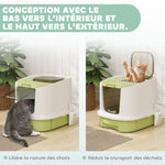 Maison de toilette pour chat bac à litière fermé chat avec porte translucide pelle incluse 40,5 x 52,5 x 42,5 cm vert