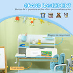 Ensemble bureau et chaise pour enfants hauteur réglable et plateau inclinable 0-60° table 80 x 52 x 88-109 cm bleu