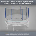 Filet de remplacement pour trampolines Ø 366 cm 8 poteaux droits filet de sécurité pour trampolines, entrée zippée