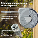 Enrouleur Tuyau Arrosage Mural 20+1,6m x Ø 15mm, Dévidoir de Tuyaux d'Eau Rétractable Automatique Pivotant à 180°, Gris