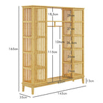 Armoire en bambou avec 2 portes coulissantes, étagères et tringle, grande armoire pour la chambre, 145 x 35 x 165cm