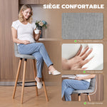 Lot de 2 tabourets de bar, chaises de bar, assise rembourrée, dossier et repose-pieds, 48 x 48 x 99,5 cm, gris