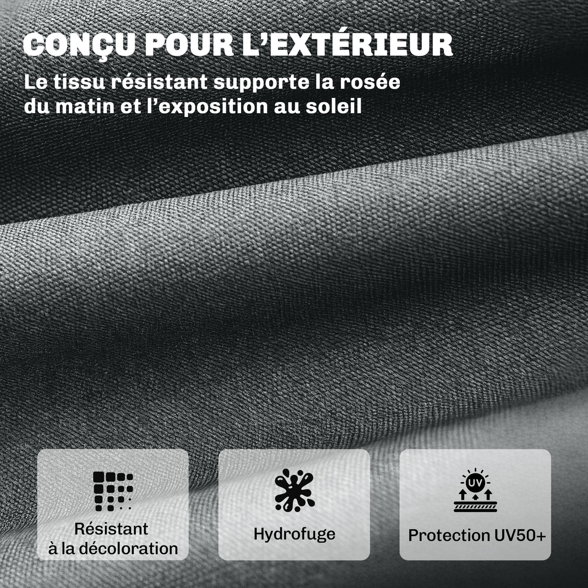 Coussin Bain de Soleil Chaise Longue en Mousse à Mémoire avec Sangles, Protection UV50+, 198x65x13cm, Gris foncé