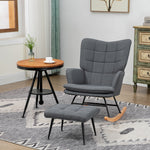 Fauteuil à bascule avec repose-pieds, rocking chair, assise large, dossier haut, coussin inclus, 64 x 89 x 90 cm, gris