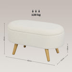 Banc de Rangement, Bout de Lit Rembourré en Peluche Teddy avec Couvercle et Pieds en Bois, 82 x 41 x 45 cm, Blanc