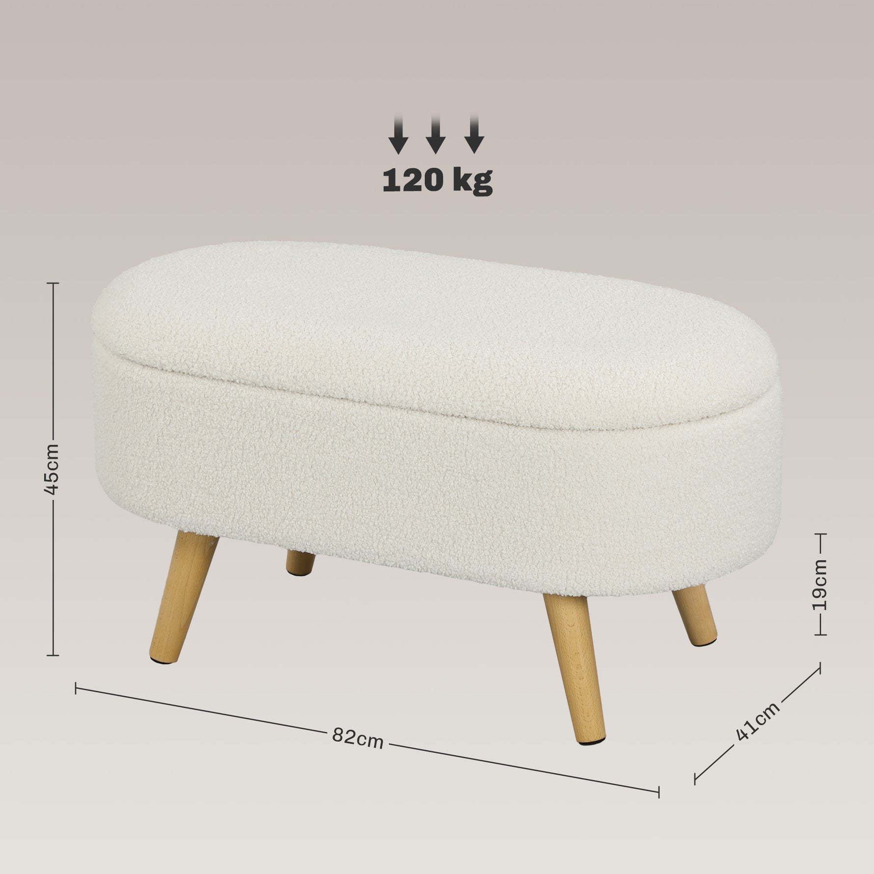 Banc de Rangement, Bout de Lit Rembourré en Peluche Teddy avec Couvercle et Pieds en Bois, 82 x 41 x 45 cm, Blanc