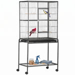Gabbia per uccelli portatile con 4 mangiatoie e 4 posatoi, pratica, 81 x 48 x 162,5 cm, nero e grigio