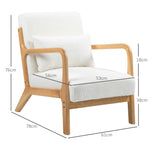 Fauteuil lounge - 3 coussins inclus - assise profonde - accoudoirs - structure bois hévéa - aspect velours crème