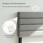 Tête de Lit Capitonnée, Hauteur Ajustable en 3 Niveaux avec Pieds en Métal pour Chambre, 140 x 10 x 106/116/126 cm, Gris