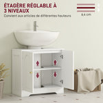 Meuble sous lavabo salle de bain avec placard à portes et étagère réglable, pour bassin avec ou sans pédestal, blanc
