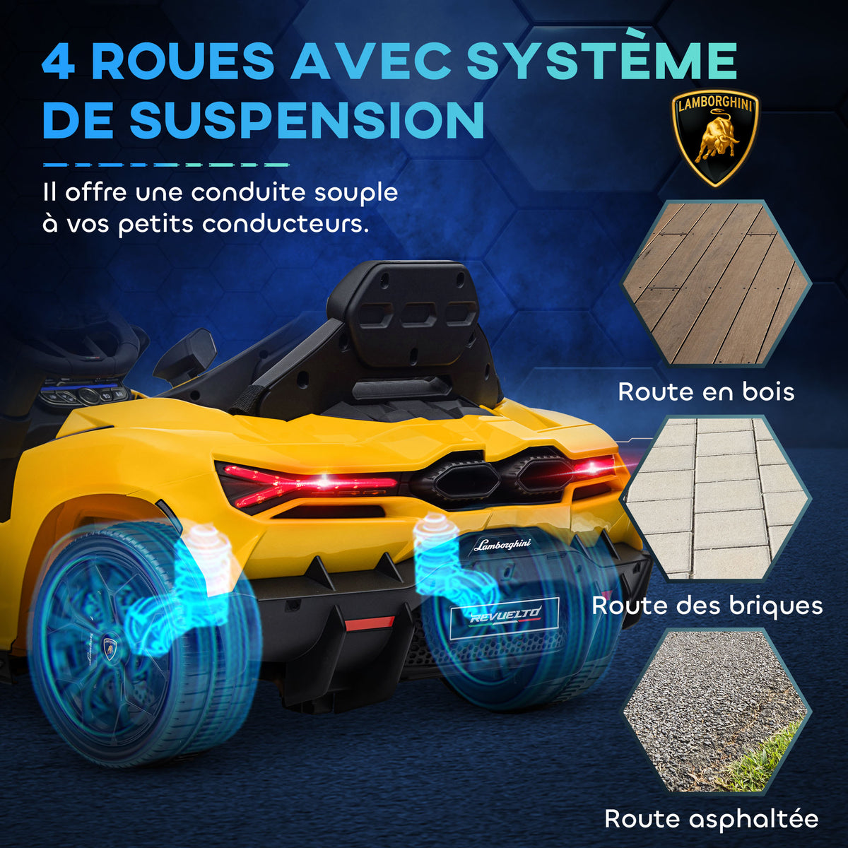 Voiture électrique 12V sous licence Lamborghini Revue véhicule électrique télécommande vitesse 3-5 km/h 3-5 ans jaune