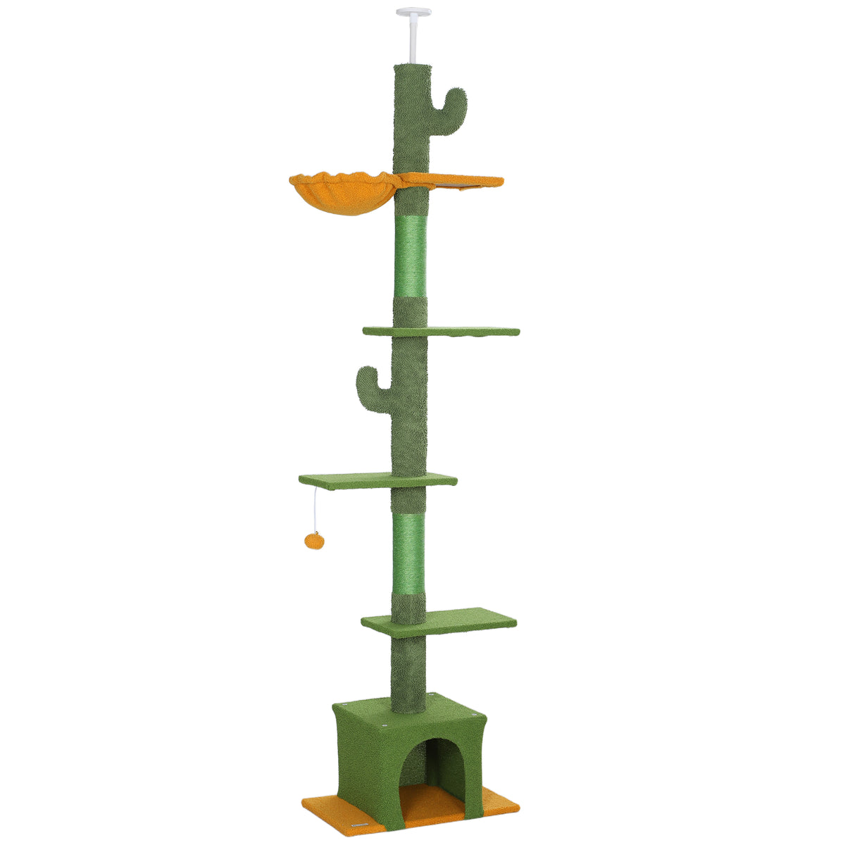 Arbre à chat, hauteur 275cm, 6 niveaux pour chat d'intérieur, du sol au plafond, avec plate-formes, niche, hamac, vert