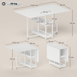 Table à manger pliante sur roulettes 4 personnes avec compartiments ouverts, pour petits espaces, salle à manger, blanc