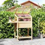 Carré potager sur pieds avec serre, jardinière surélevée, table latérale pliante et étagère, 104x50x120cm, bois naturel