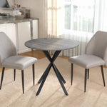Table à Manger Ronde pour 2 Personnes avec Plateau Aspect Bois et Piètement Croisé en Acier, Gris