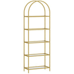Libreria scaffale in vetro a 5 ripiani ad arco per soggiorno, ufficio, camera da letto, 60 x 30 x 175 cm, dorato