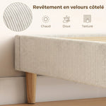 Bedframe 160 x 200 cm met lattenbodem, tweepersoonsbed gestoffeerd in corduroy, opbergruimte eronder, crème