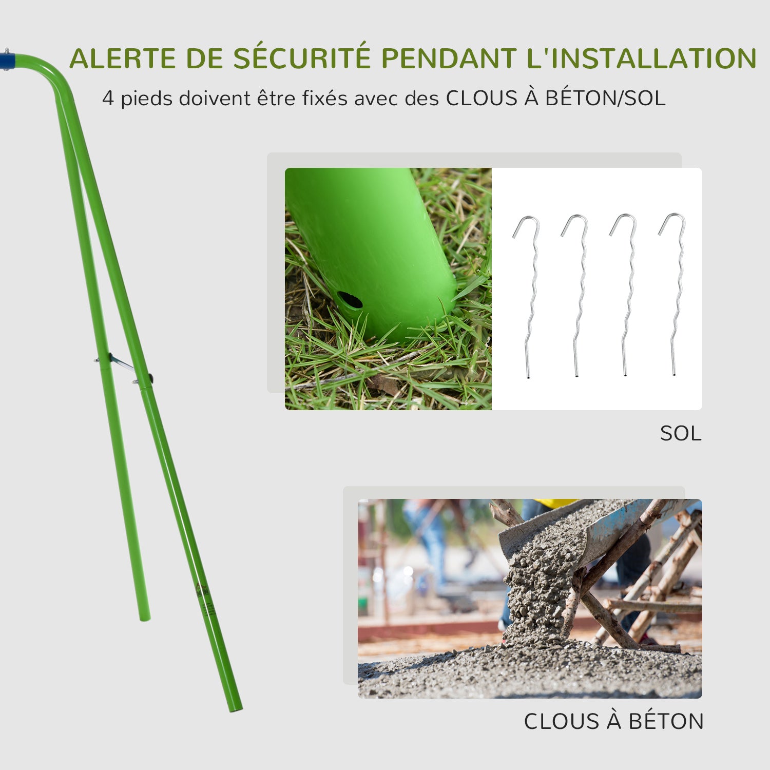 Balançoire portique pour enfant 3 en 1 avec 1 balançoire face à face et 2 sièges de balancelle, balançoire enfant extérieur cadre en A métal, hauteur réglable, charge 180kg, 3+ans, vert