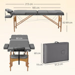 Table de massage pliante, lit de massage 3 zones portable 185 x 60 cm, hauteur et dossier réglables, appui-tête, gris