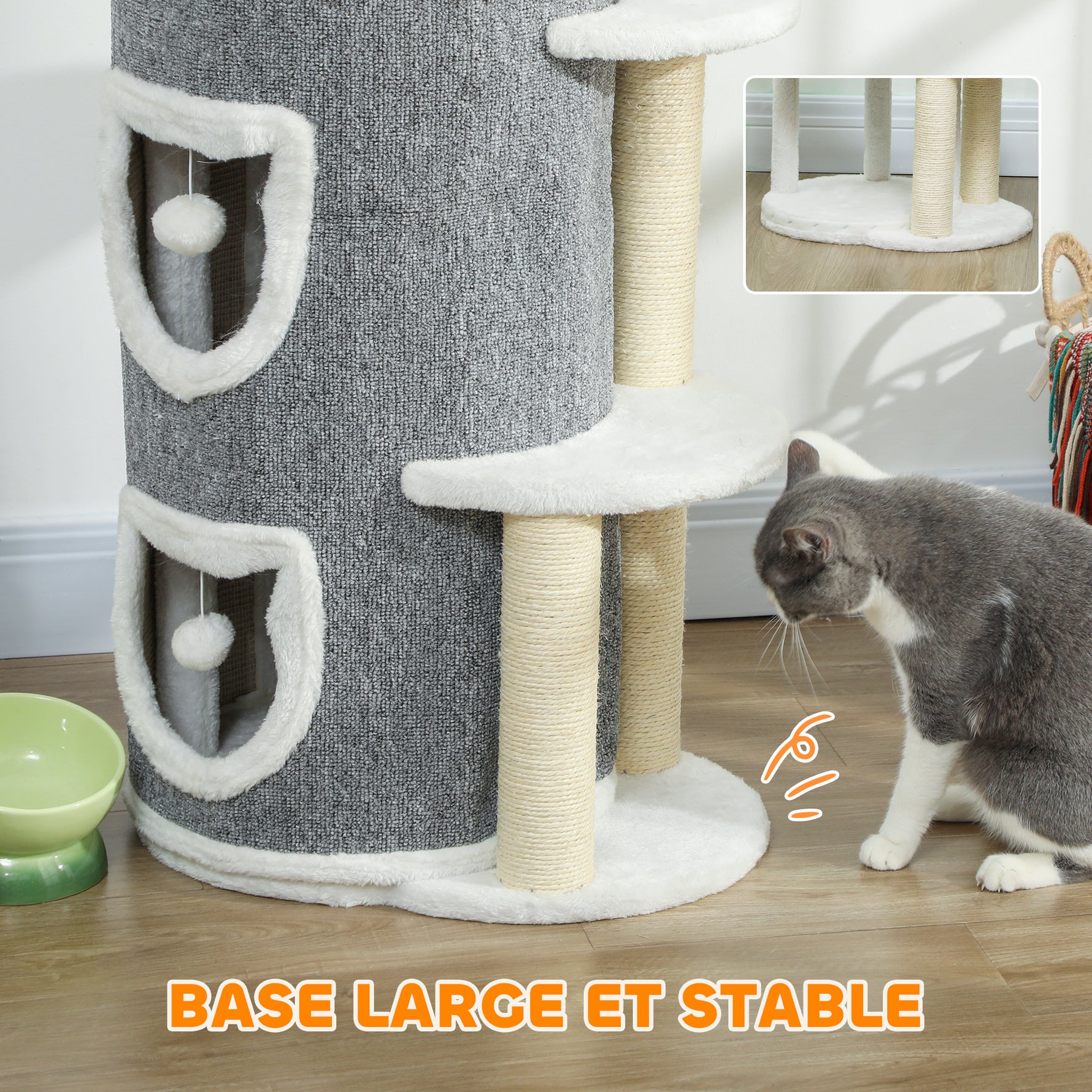 Tour pour chat à 4 niveaux arbre à chat stable avec griffoirs en sisal et bord en peluche 2 plateformes 50x36x101cm gris