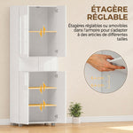 Armoire de cuisine meuble de rangement buffet 4 portes avec étagères réglables - dim. 60L x 35l x 170H cm blanc laqué
