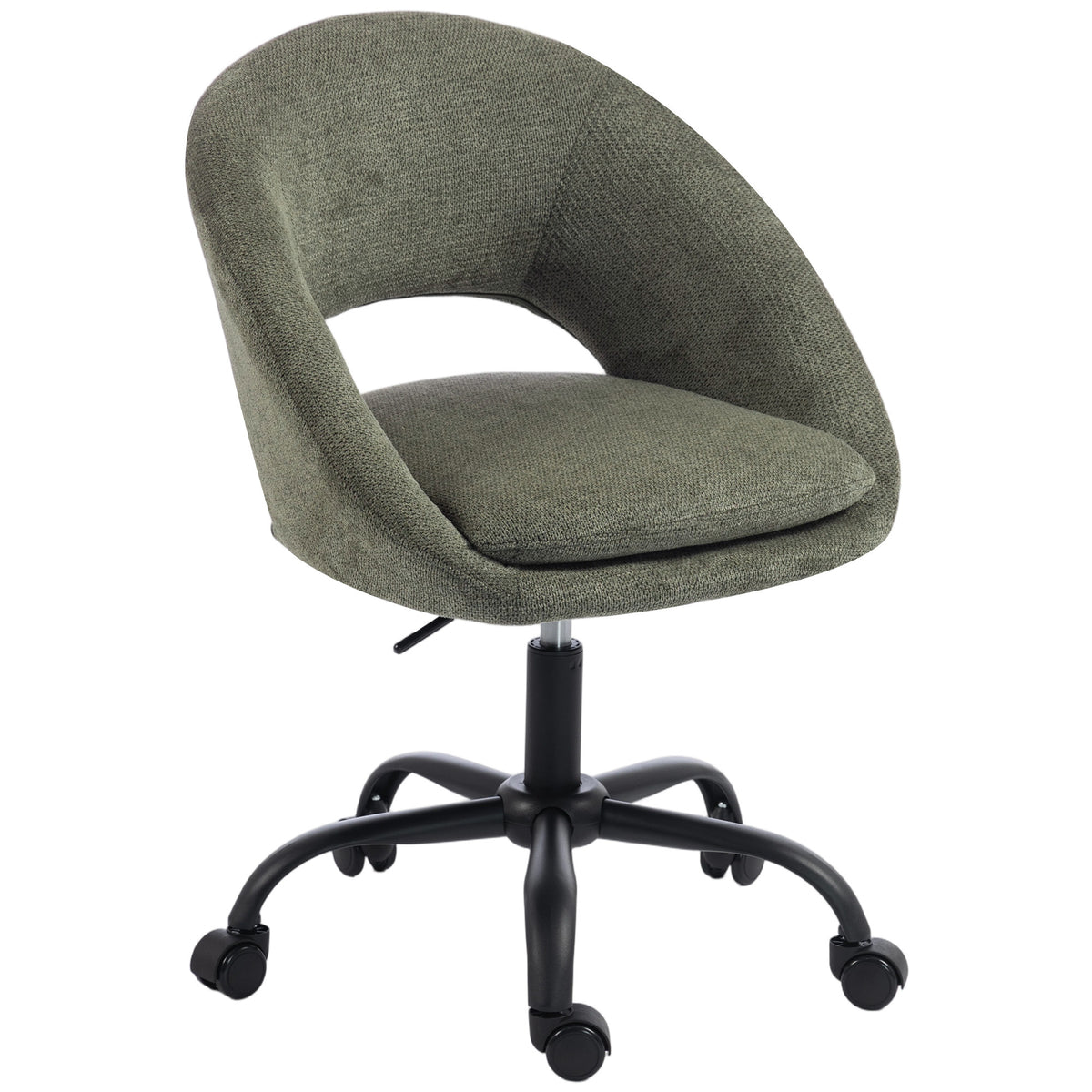 Sedia da ufficio ergonomica in ciniglia, altezza regolabile, braccioli integrati, girevole a 360°, 59x60x79-89 cm, verde scuro