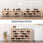 Casier à bouteilles pour 36 bouteilles, étagère à vin avec 3 niveaux modulable, 114×28×42,5cm, bois naturel