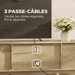 Meuble TV 135 cm, meuble télé pour téléviseur jusqu'à 65 pouces avec 2 portes en rotin, 2 compartiments ouverts, chêne