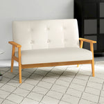 Canapé 2 places 115 cm canapé scandinave avec dossier capitonné, assise rembourrée et accoudoirs, beige