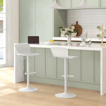 Lot de 2 tabourets de bar, chaises de bar réglable en hauteur, dossier et repose-pieds, 38,5x40x76,5-97,5cm, blanc