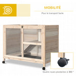 Cage à lapin clapier sur roulettes petit enclos animaux en bois massif 2 étages toit ouvrant plates-formes 91,5 x 53,3 x 73 cm bois naturel