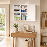 Wall-mounted medicine cabinet, medicine chest with lockable double door, 2 keys, 53x20x53cm, white
