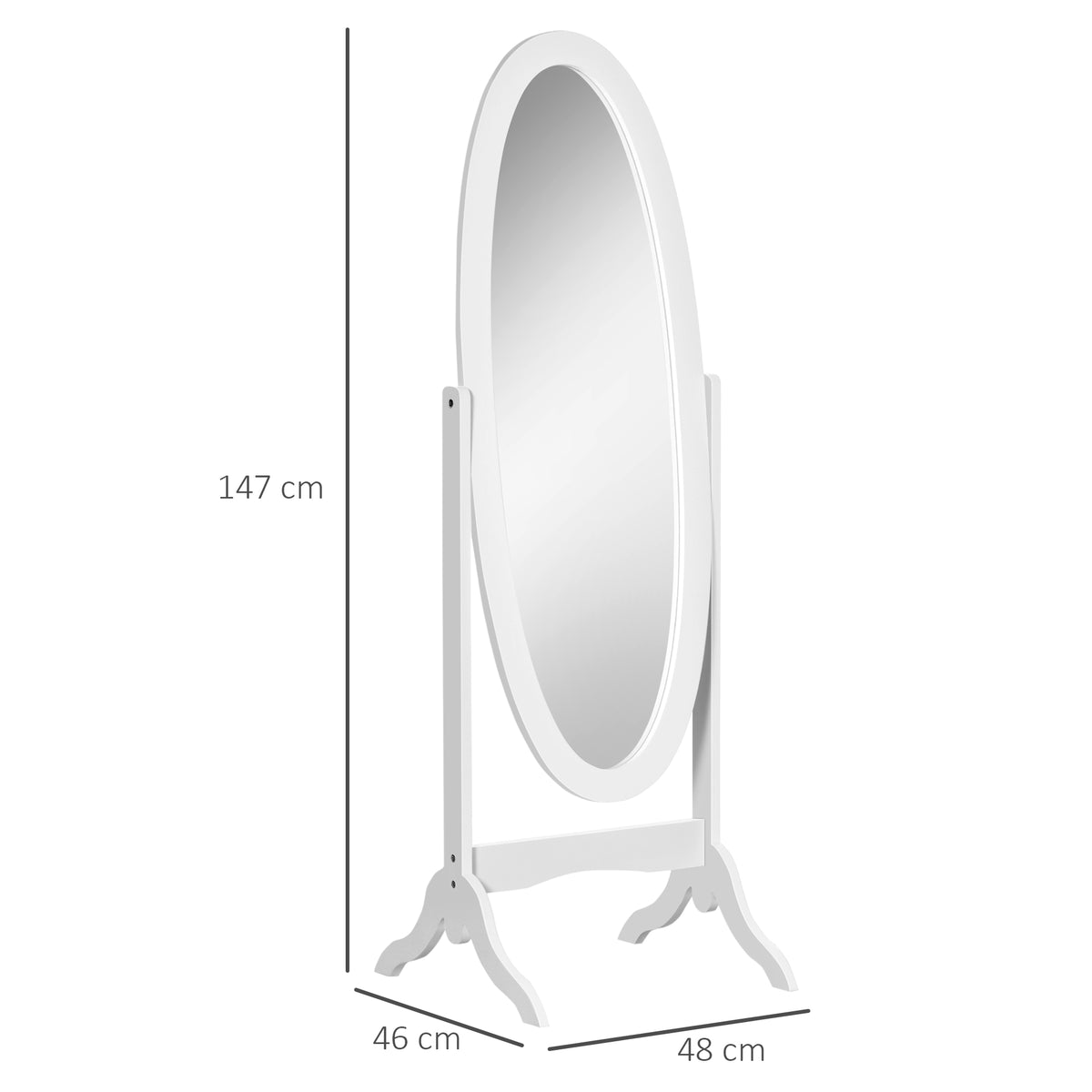 Miroir à Pied Ovale Style Shabby Chic Inclinaison réglable dim. 48L x 46l x 147H cm MDF Blanc