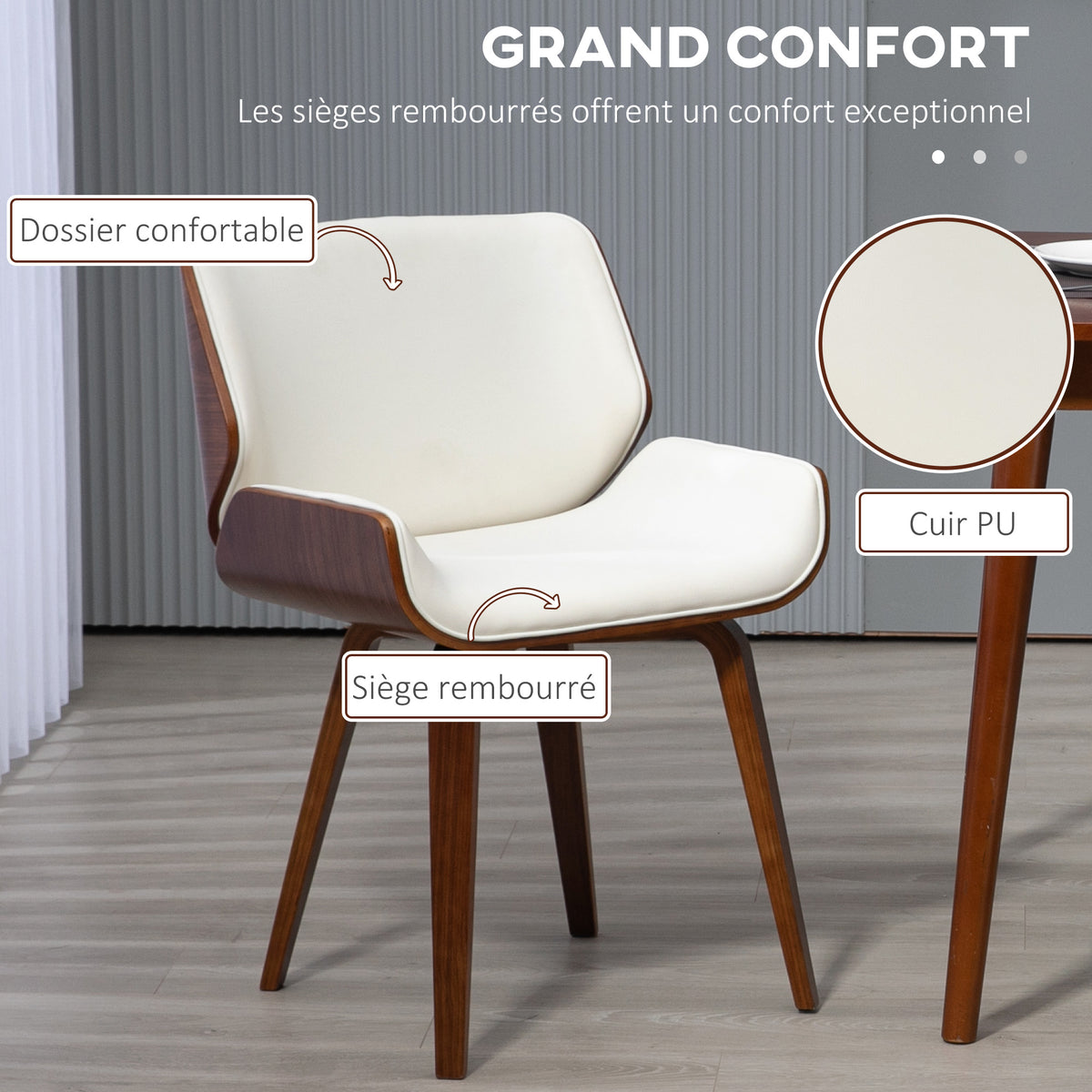 Lot de 2 chaises de salle à manger style vintage assise revêtement synthétique 54 x 53 x 81 cm blanc marron