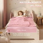 Lit enfant 70 x 140 cm, lit pour enfant avec barriere de securite et sommier à lattes en bois, rose (matelas non inclus)