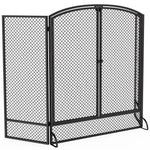 Pare-feu de Cheminée Pliable 3 Panneaux, 2 Portes, Style Moderne, Pare-Étincelles Cheminée en Métal, 122x10x75cm, Noir